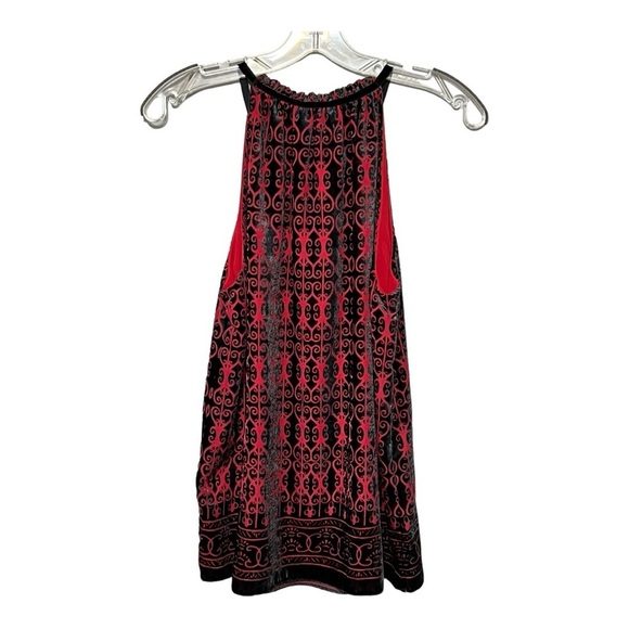 Max Studio Velvet Halter Top Red Black Pattern Sleeveless Lined Tunic Tank - Picture 4 of 7